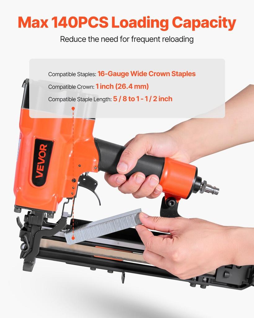 Pneumatic Staple Gun, 16 Gauge 26.4mm Wide Crown Pneumatic Stapler 16mm to 38mm Length, 70-120PSI Air Staple Gun with Two Firing Modes for Roof