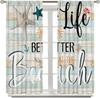 Ocean Curtains  Vintage Wooden Panel Summer Ocean Beach Theme Starfish Shells Print Rod Pocket Window Treatments Drapes for Bedro