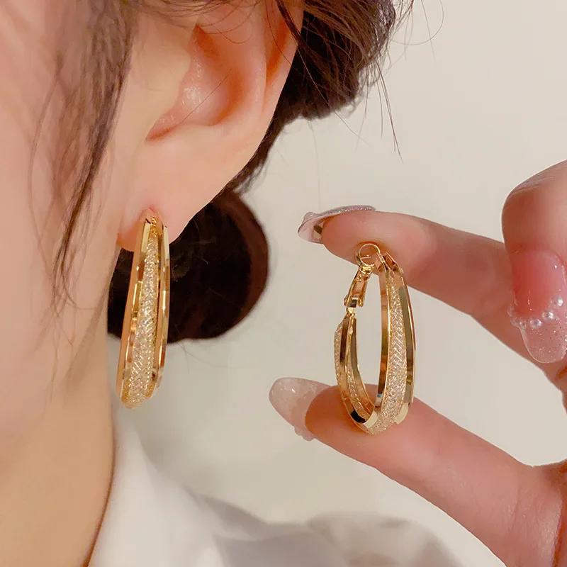 

2024 Korean Fashion Silver Color Woven Mesh Oval Hoop Earrings for Women Wedding Party Anniversary Gift Jewelry Pendientes Mujer