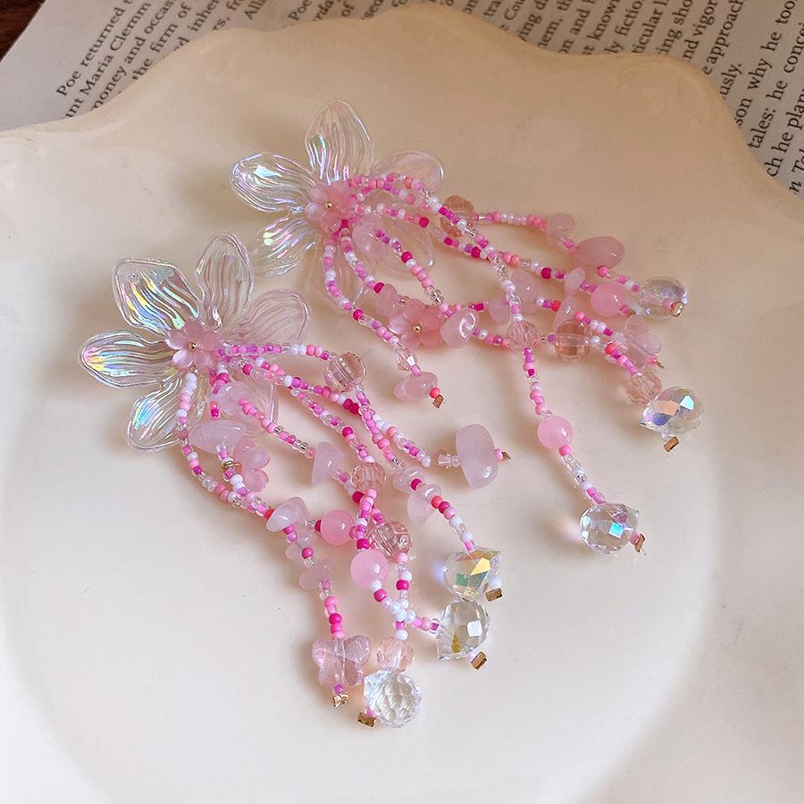 Pink Firefly Flower Stream Beaded Necklace: Sweet and Elegant Collarbone Chain for Women
