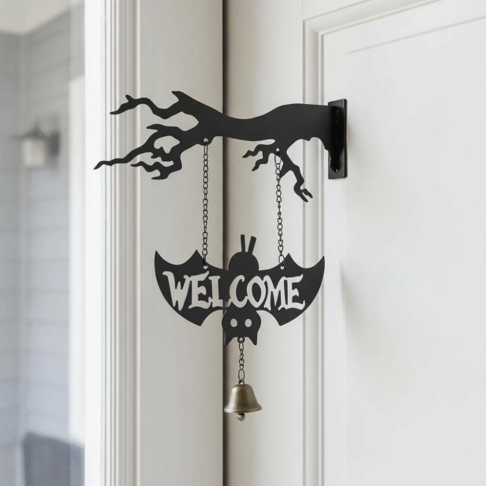 Wall Mounted Halloween Branches Hanging Sign Sounding Bat Doorstep Bells Bat Wind Chime Bar