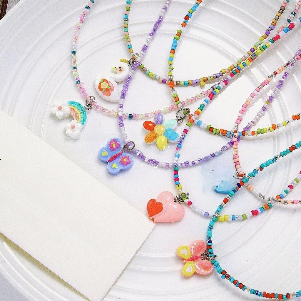 Kids Butterfly Heart Necklace Handmade Beaded Jewelry For Girls Spring 2025