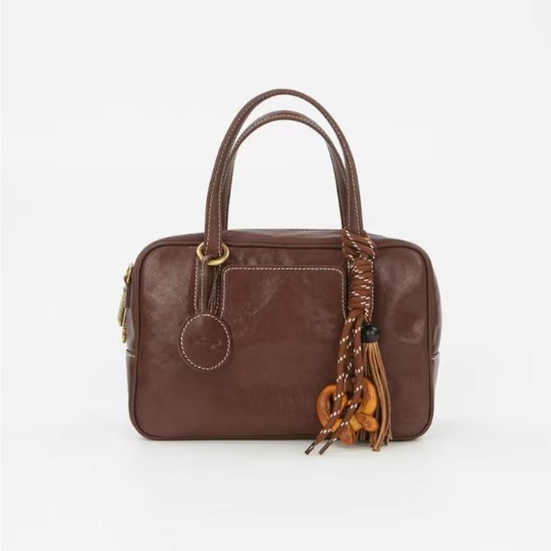 

Shicao Tang Sugar Bowling Bag, Top Layer Vegetable-tanned Leather Handbag, Shoulder Bag, Small Square Bag