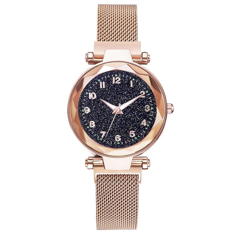 Women Fashion Luminous Numbers Starry Sky Quartz Watch Magnetic Wristwatch Buckle