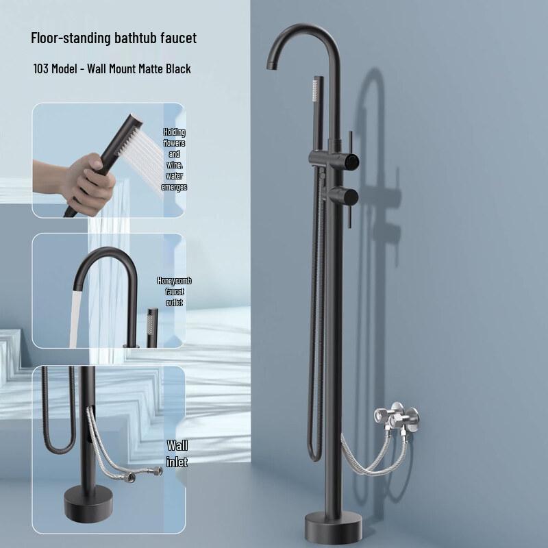 Tai Ju Fu Black Floor-Standing Bathtub Faucet