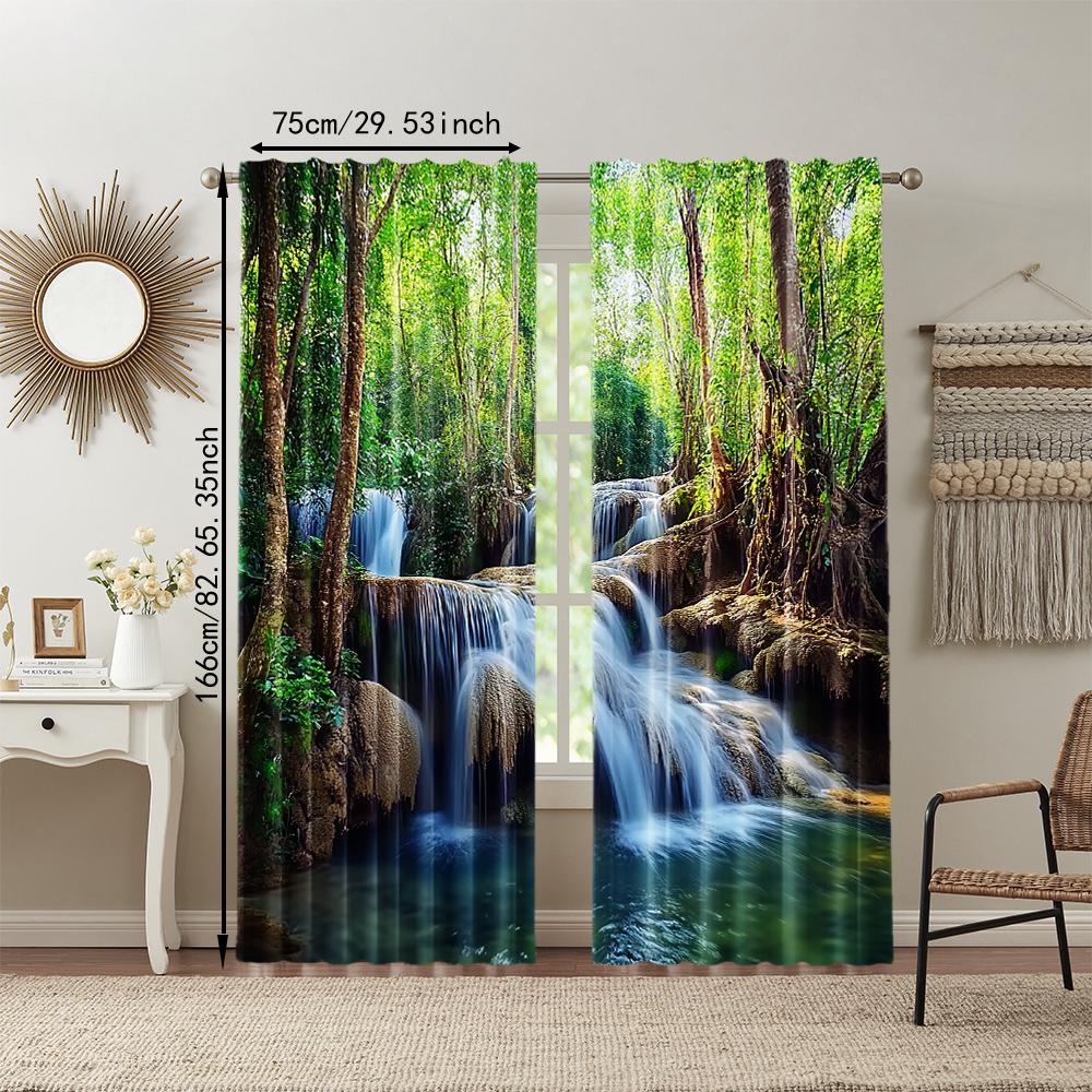 2Pcs Natural Landscape Print Window Curtain Rod Pocket Design For Easy Installation Decorative Curtains For Living Room Bedroom