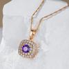 Shiny Purple Natural Zircon Square Pendant Necklace For Women  Rose Gold Color Crystal Pendant Vintage Jewelry