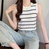 French Striped Knitted Vest for Women's Summer Wear, New Spice Girl Slim Fit Inside, Short Sleeveless Bottoming Top