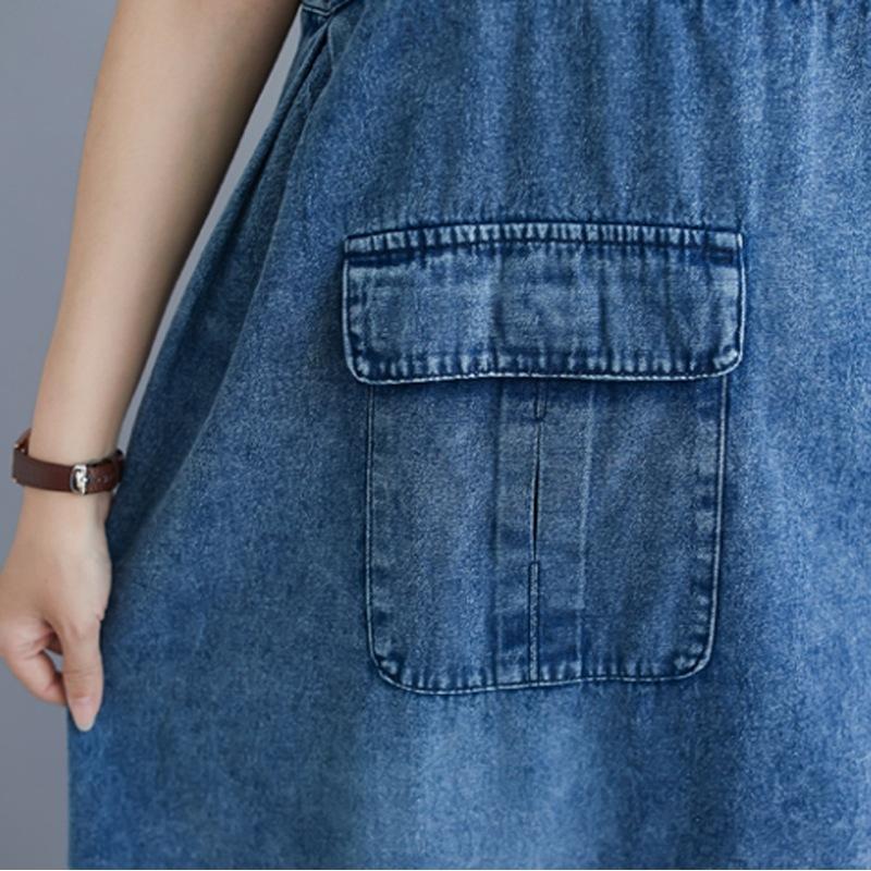 Primavera y verano 2025 nueva versión coreana denim tirantes medio y largo versátil suelto péndulo color sólido vestido fino