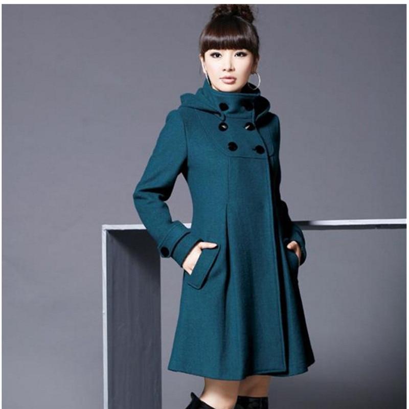 Jacke frauen Schwarz Lange Woolen mantel Herbst Winter Mode Mit Kapuze Zweireiher Mantel Windjacke Weibliche Oberbekleidung