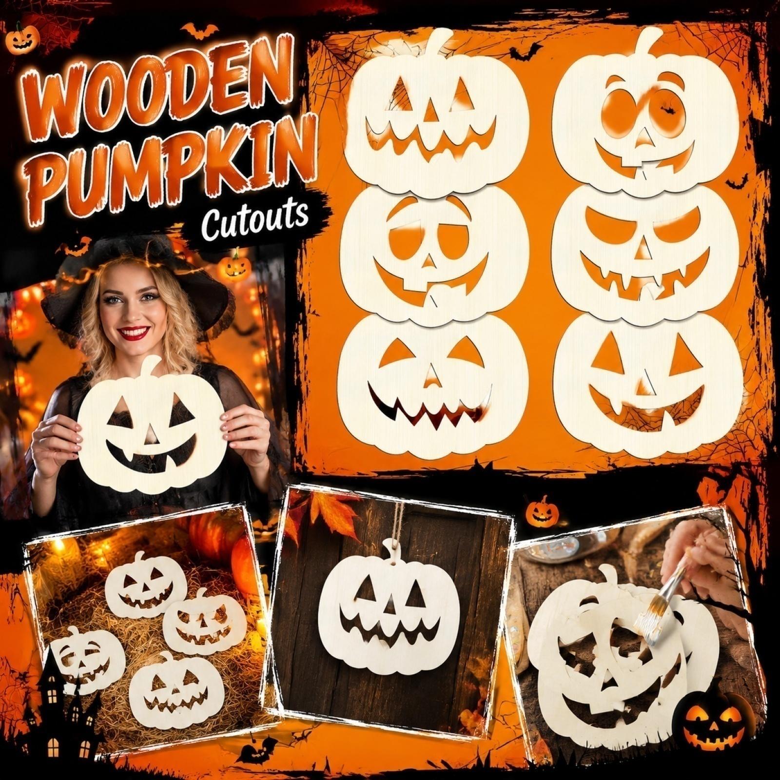 Laser Cut Wooden Pumpkin Head Plaques Harvest Theme Hollow Out DIY Hanging Signs for Halloween Party Home Decor Crafts One Size