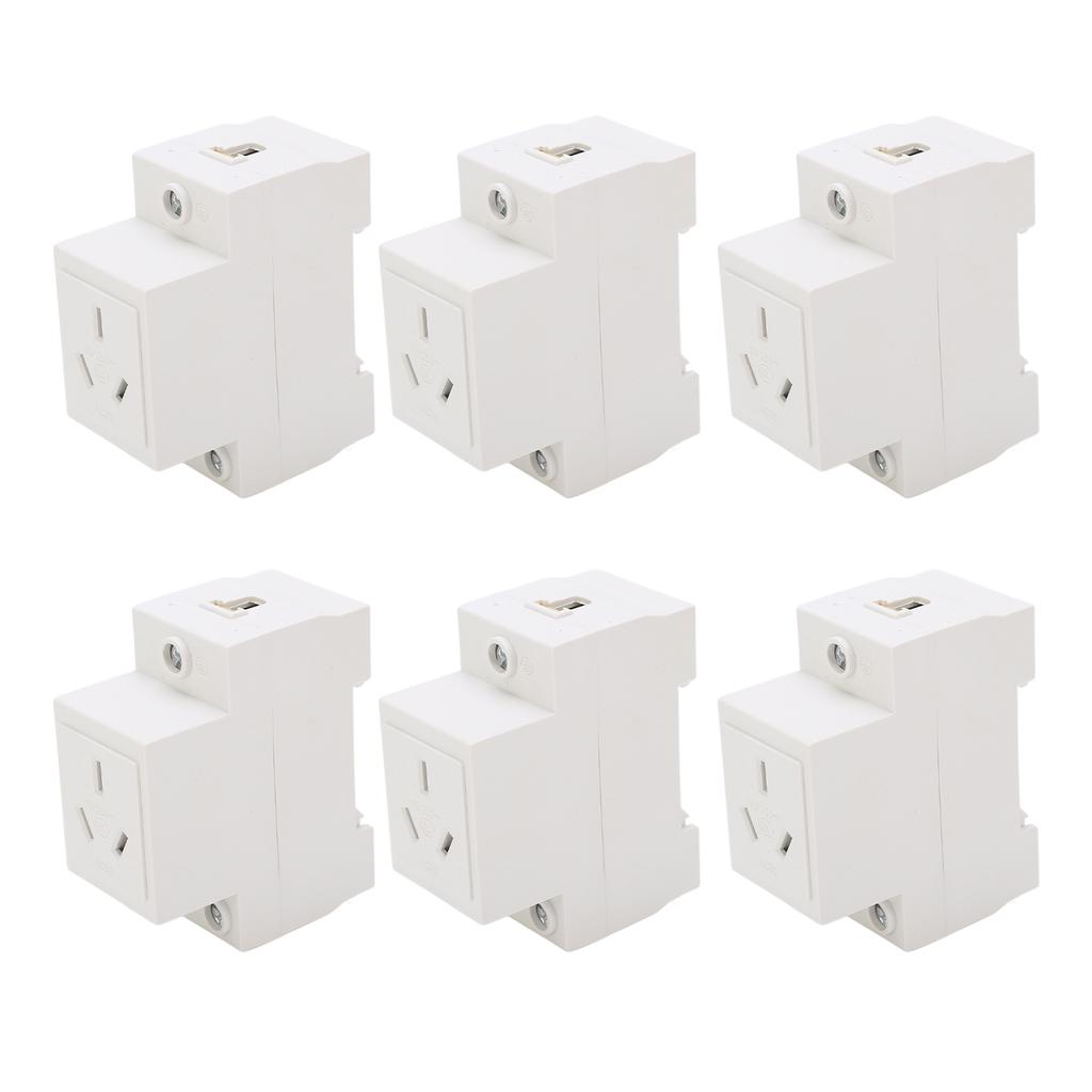 6PCS Modular Socket Guide Rail Power Socket 3 Hole 250V Industrial Power Outlet for Electric Appliance