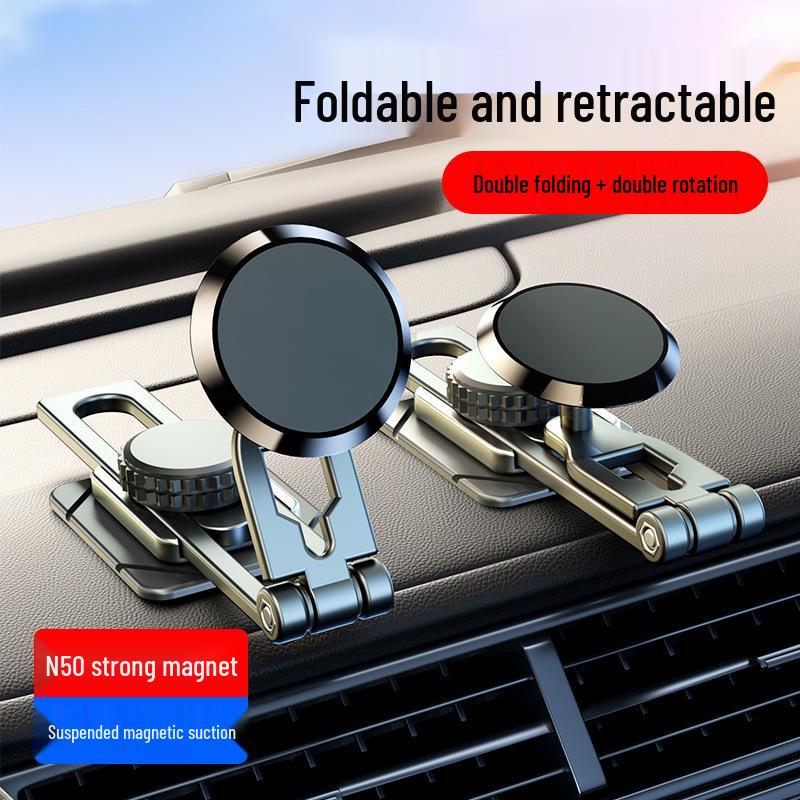 Foldable Magnetic Car Phone Holder with Rotating Metal Dashboard Mount