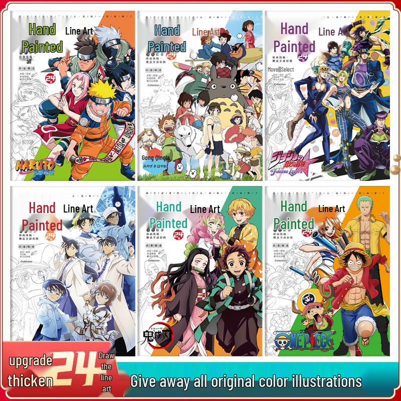 Hand-Drawn Anime Coloring Book: Line Art from One Piece, Naruto, Demon Slayer, Identity V, and Conan