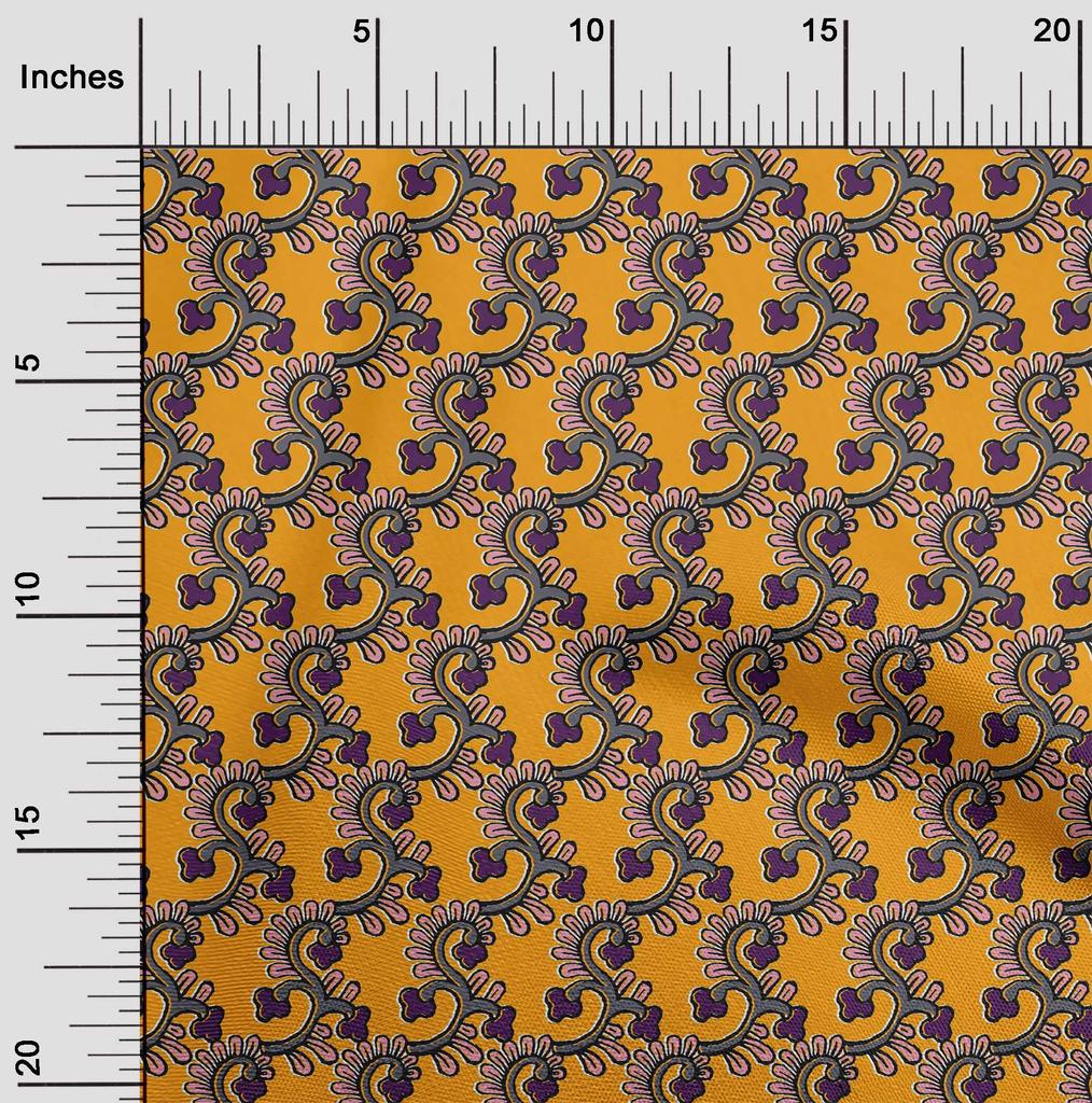 oneOone Cotton Flex Fabric Spiral & Floral Block Printed Craft Fabric BTY 40 Inch