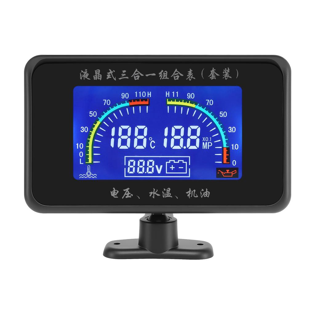3in1 Water Temprature Gauge Car LCD Digital Oil Pressure Meter Voltmeter With Alarm 1/8NPT Water Temp Sensor For 12V Car Truck