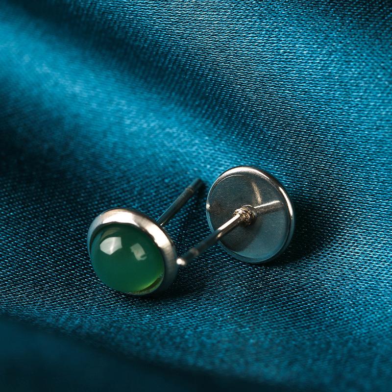 PANJBJ 925 Sterling Silver Hotan Jade Stud Earring for Women Girl Round Vintage Luxury Jewelry Banquet Gift Dropshipping