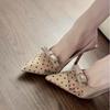 Fashion Women's Shoes 2025 Summer Fashion Pointy Bow Mesh Breathable Stiletto Heels Shallow Sandals for Women Zapatos De Mujer Size40