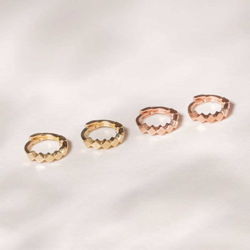 JEWNEL 14K Square Bold Ring One-Touch Earrings