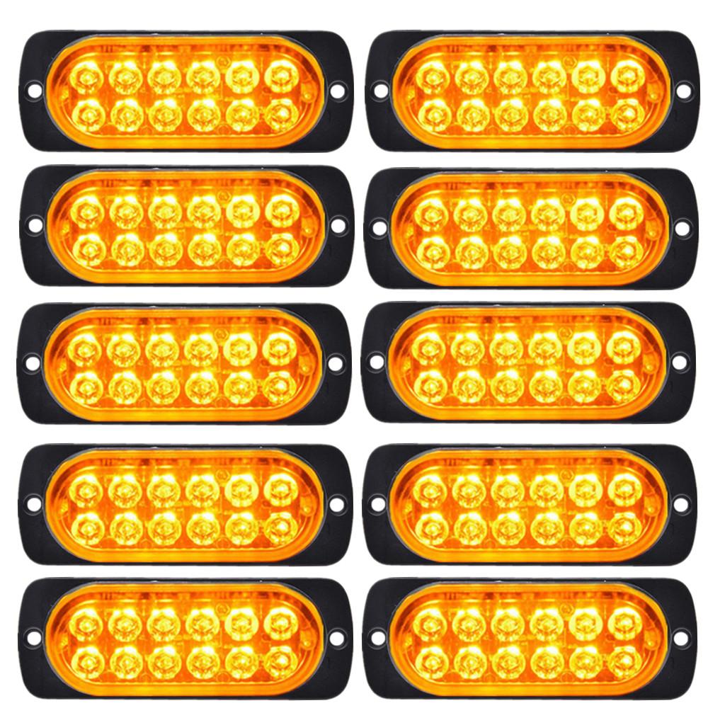 

10 ШТ 12 Светодиодных Фонарей Аварийные Светодиодные Автомобильные Стробоскопы Мигающий Предупреждающий Сигнал Маяк Белый Янтарный 12 В 24 В Светодиодные Стробоскопы Для Авто жёлтый