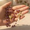 Nazareth Store Purple Pearl 8mm Bead Rosary Necklace Gold Prayer Chaplet Miracle Open Up Locket Centerpiece Medal White Enamel Cross, 2XL, Glass, No