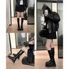 Neue große Schaftumfang dicke Bein Stiefel Ritterstiefel Schwarz dicke Sohle Hohe Stiefel Stiefel Damen