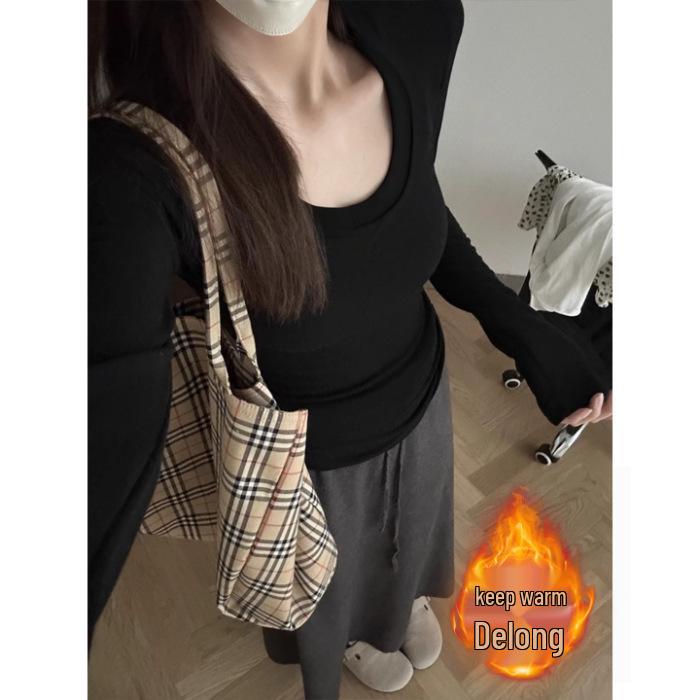 

Women s Long-Sleeve T-Shirt: Pure Cotton, De Rong, or Composite Silver Fox Plush for Autumn/Winter. Ideal as a Base Layer Top with Regular Shoulders. M