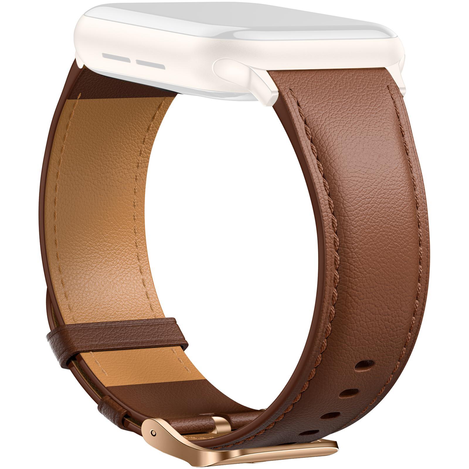 

Leather Band For Apple Watch Series 10 Ultra 9 8 7 SE 6 5 4 3 2 1 46mm 49mm 45mm 44mm 42mm Pointed Tail Strap Electroplated Buckle Brown/Rose Gold