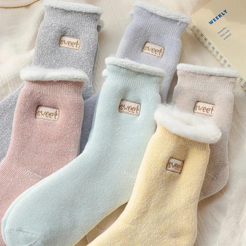 Winter Warm Wool Sock for Women Solid Color Thicker Cashmere Socks Merino Socks Against Cold Snow Russia Male Womens Socks