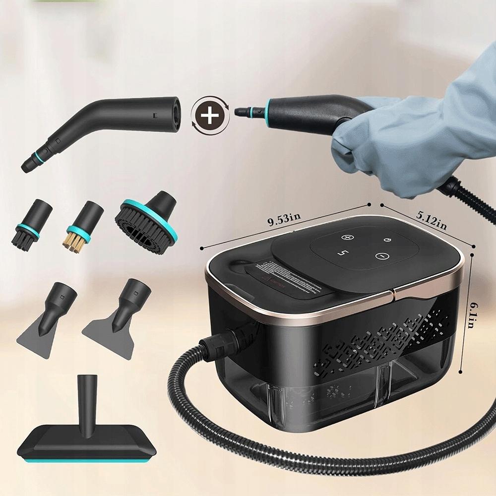 2500W Handheld Steam Cleaner with 6 Settings for Car Cleaning - Black