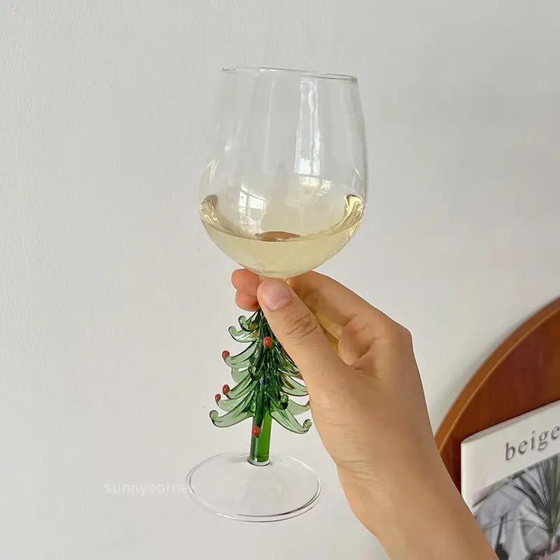 Creative Christmas Tree Red Wine Glasses Ins High Beauty Glass Wine Goblet Whiskey Wine Cups 3D Animal Coffee Mug Festival Gift