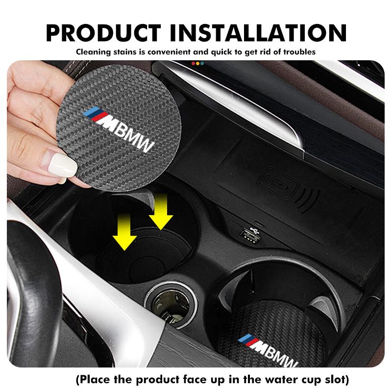 2pcs Car Carbon Fiber Water Cup Mats Coaster Non-Slip Pad For BMW M 1 3 4 5 6 7 Series X1 X3 X4 X5 G20 G38 F48 E36 E39 DN3