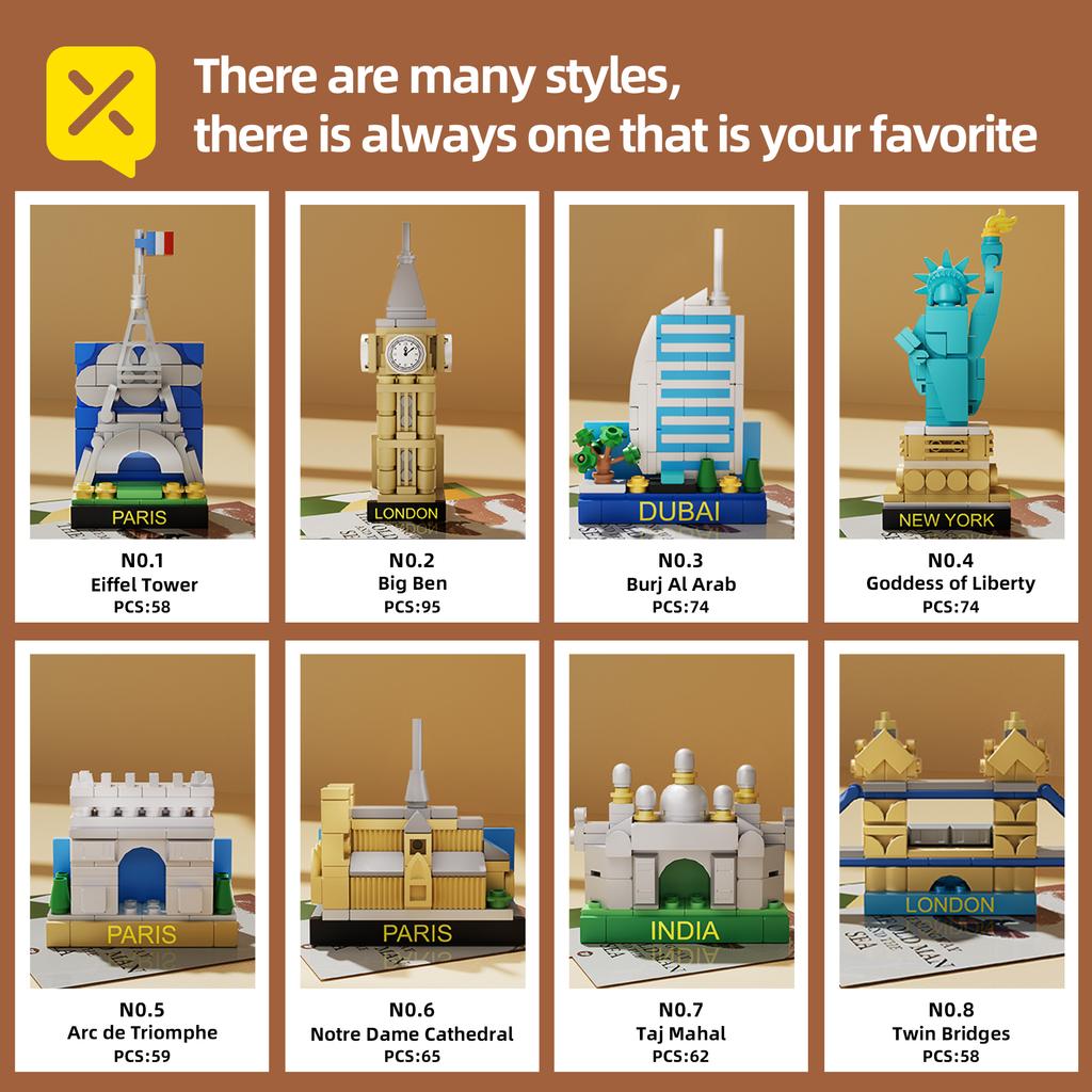 World-famous Refrigerator Magnet Building Blocks Stickers Toys Famous City History Children's Assembled Brick Halloween Easter