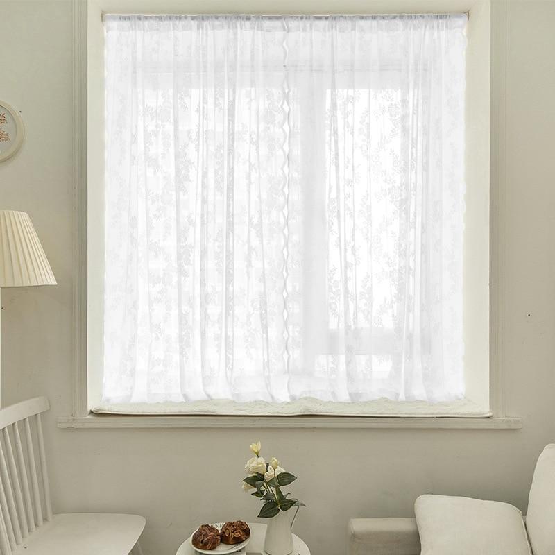 Exhaust-free Lace Curtain Finished Products Wear Rod European Tianchen White Yarn Curtain Door Curtain Bedroom Bay Window Gauze