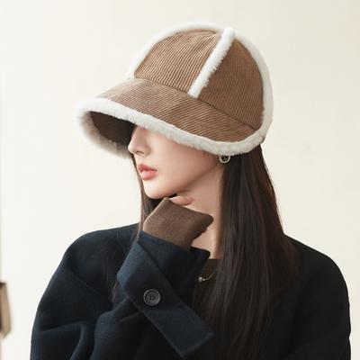 Winter Hat Women's Japanese Plush Big Head Circumference Octagonal Hat Plush Warm Face Small Cap Tide