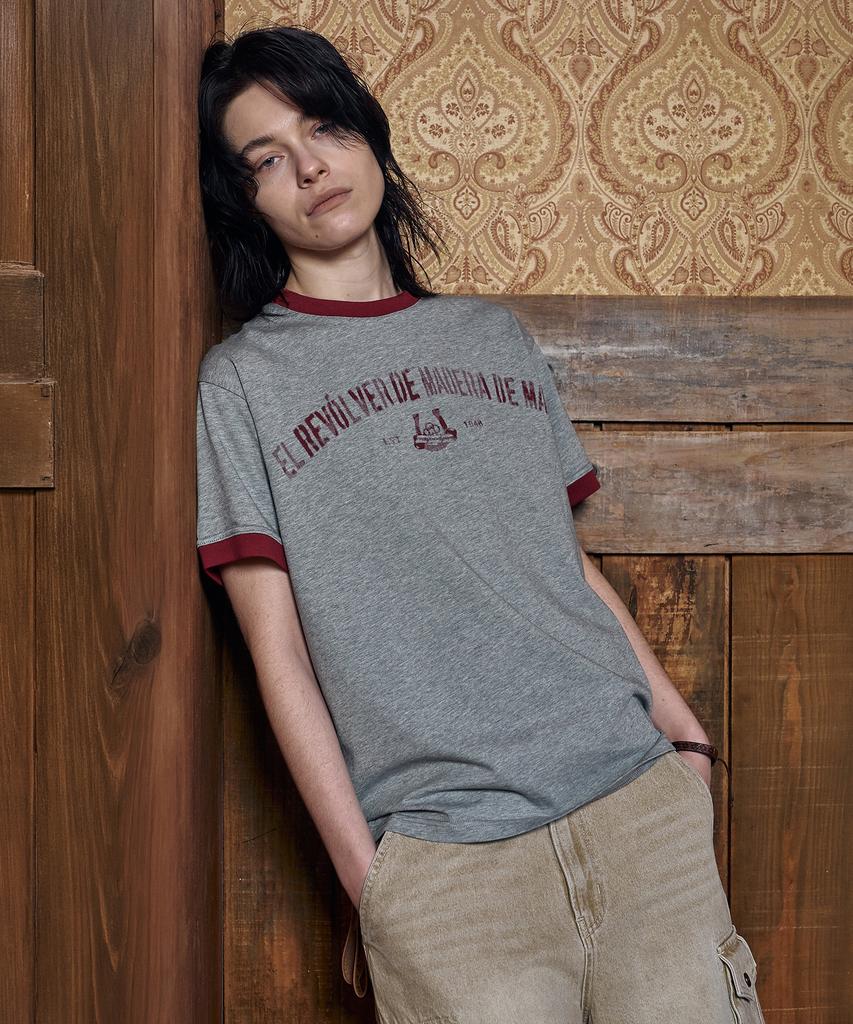 MAGOODGAN Swagver 3591 Lettering Semi-Overfit Melange Gray Ringer Short Sleeve Tee