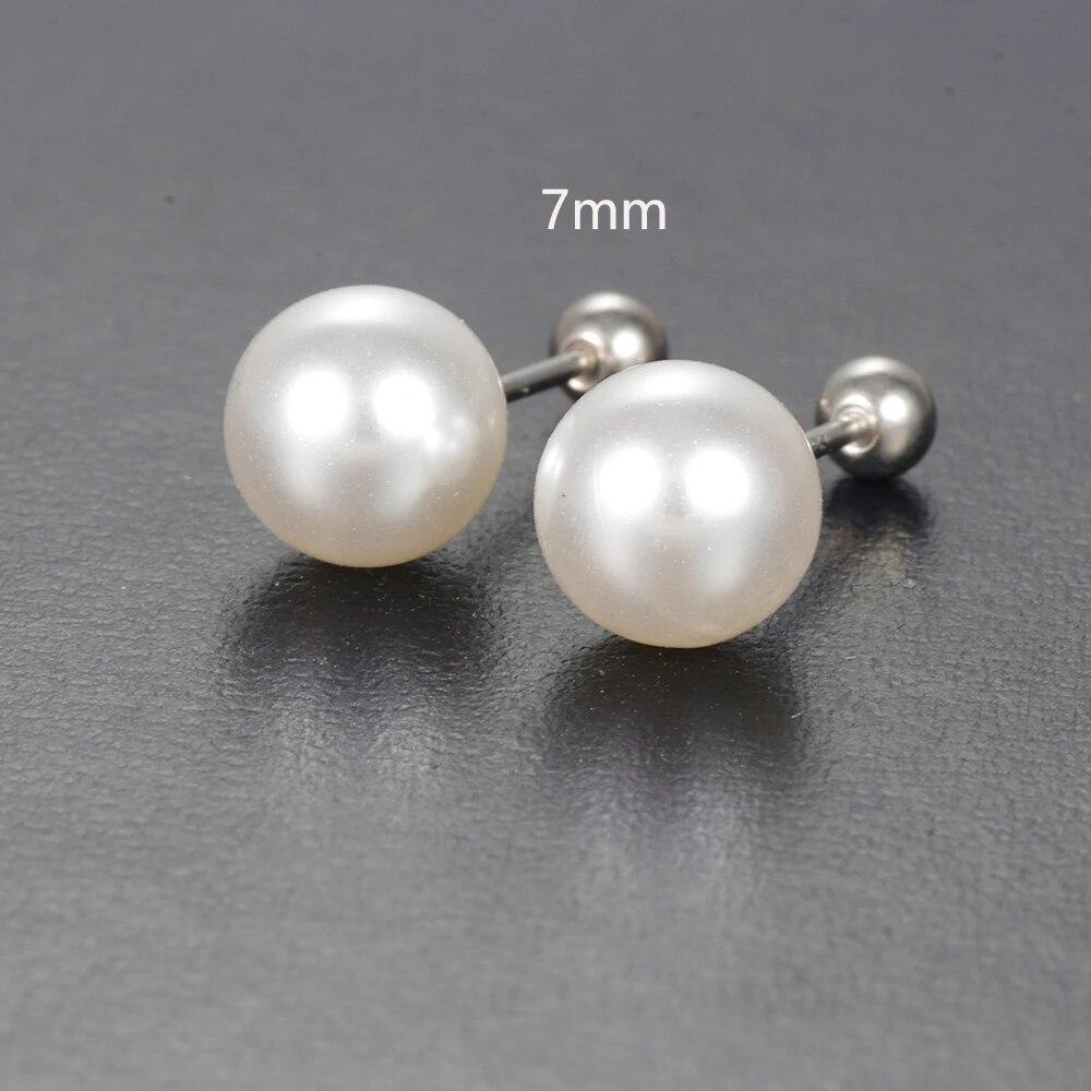 Fashion Simple Sweet Pearl Spiral Beads Small Stud Earrings for Women Korean 3/4/5/6/7mm Party Piercing Jewelry