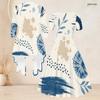Women Plus Size Two Piece Set Square Neck Short Sleeve Tie Waist Printed Flared Dress 3 4 Sleeve Open Cardigan Blue White