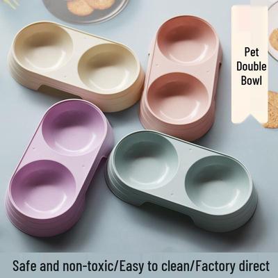 Anti-Knockover Double Pet Bowl - Easy-to-Clean, Thickened Plastic for Cats and Dogs