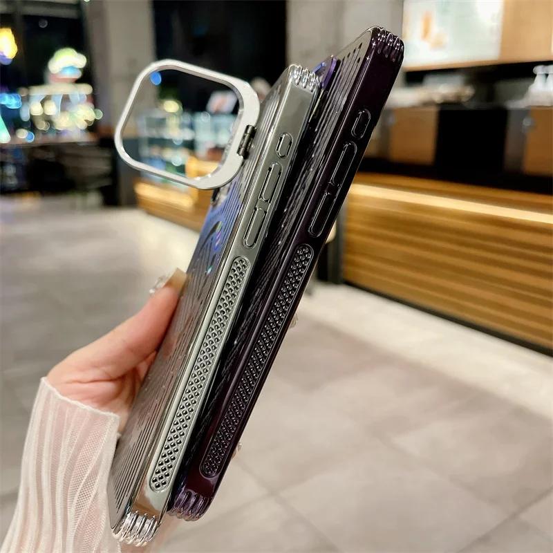 Luxury Hollow Heat Dissipation Magnetic Phone Case for iPhone 16 15 14 13 Pro max Camera Folding Stand Cover