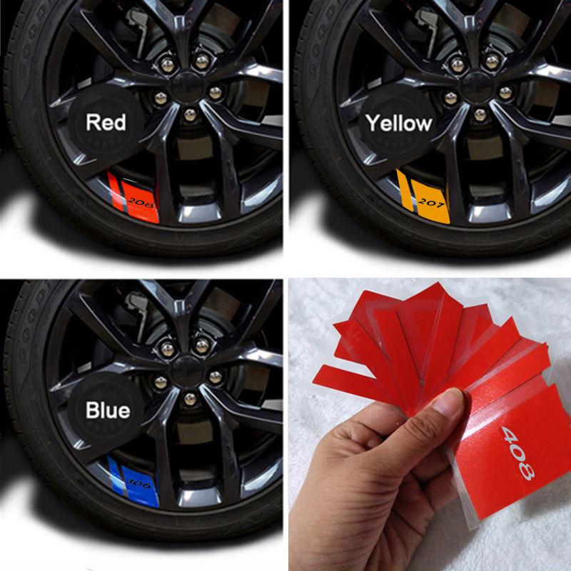 6Pcs Car Wheel Sticker For Peugeot 3008 5008 2008 106 107 108 205 206 207 208 RCZ 306 307 308 508 406 407 408 4007