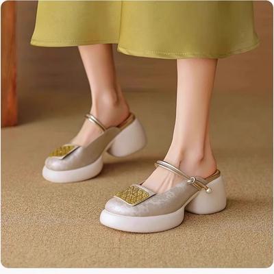 Divat Retro női platós papucsok 2024 nyáron, új dizájner kerek fejű Baotou vastagtalpú slingback szandálok kültéri csúszdák Zapatos