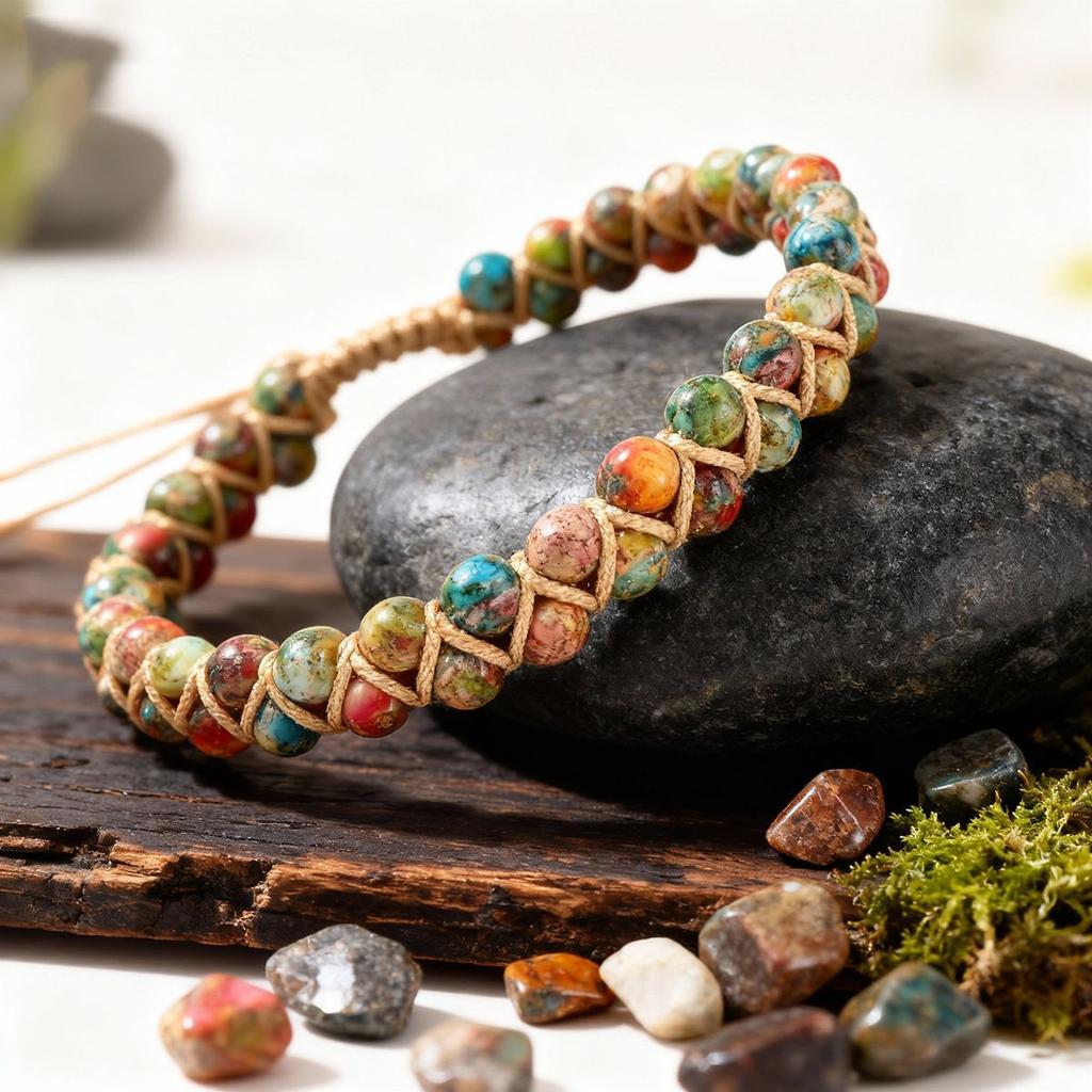 Boho Fußkettchen mit Naturstein für Damen Geflochtenes Seil Kaiserperlen Verstellbares Knöchelarmband Damen Sommer Strand Schmuck Geschenk