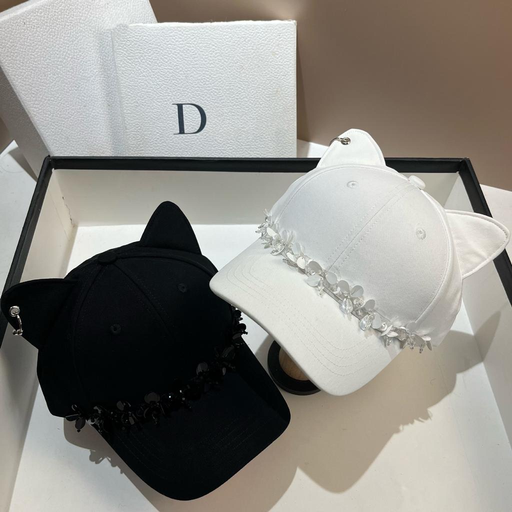 Spring And Summer Sweet Cat Ears Cute Baseball Cap Small Fragrant Wind Crystal Couple Hard Top Cap