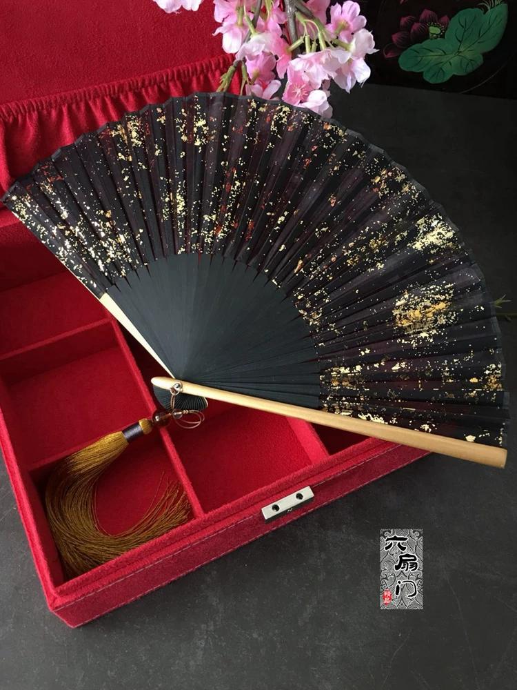 6-Inch Gold Silk Women's Classical Hanfu Photography Fan