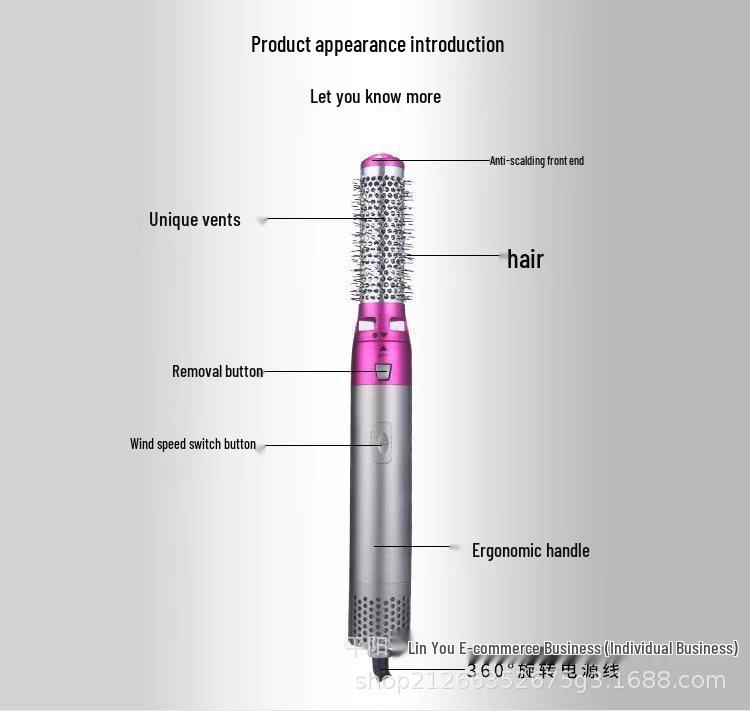 5-in-1 Hair Styling Tool: Curling Iron, Hair Dryer Comb, Auto Curler, Interchangeable Head, Dual-Use for Curls & Straightening.