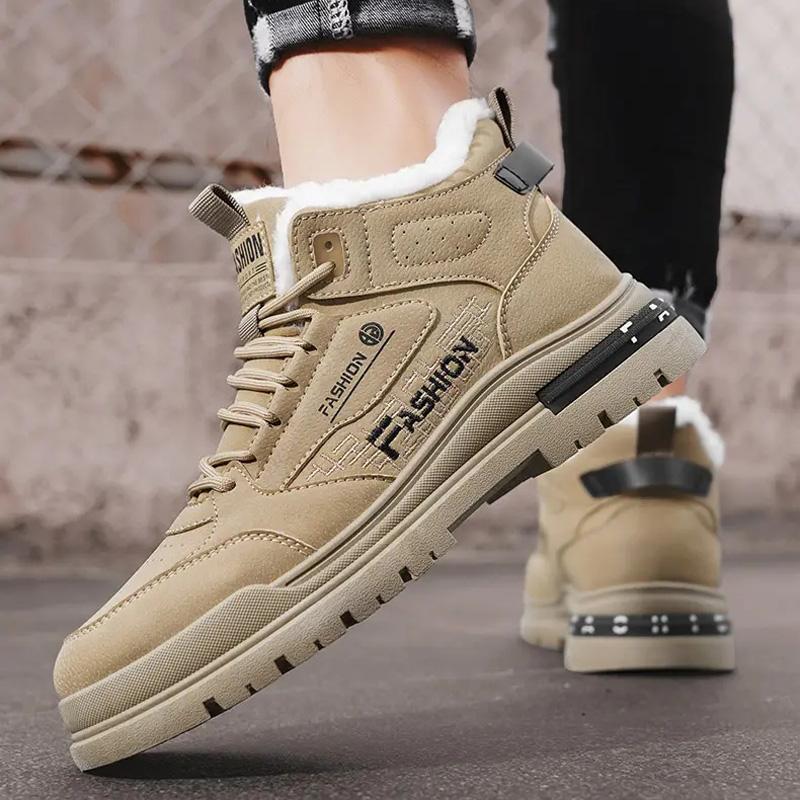 Men's Outdoor Casual Shoes Winter Plus Velvet Comfortable Lace-up Tooling Boots Durable Cold-proof Anti-slip Plush Cotton Boots