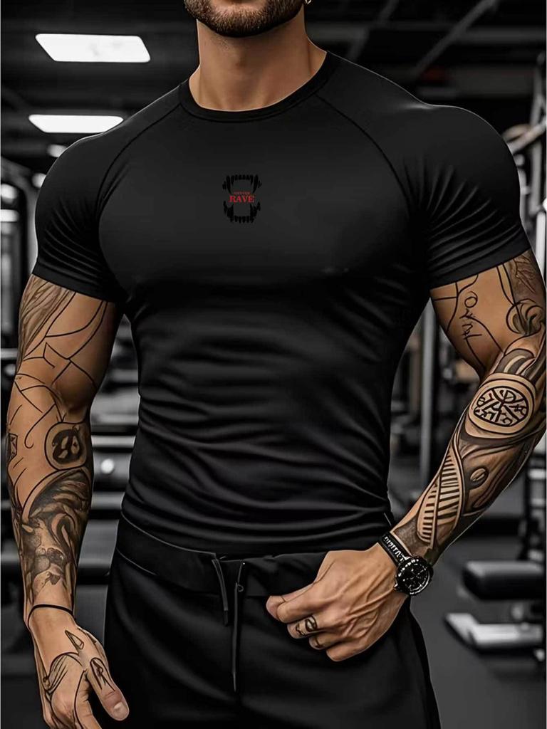 Mens WhiteCompression Short Sleeve T-Shirt Small Red And Black Badge Graphic Quick Dry Breathable High Elasticity Gym Workout And Running Athletic Top