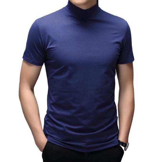 Pánské letní top s polovičním vysokým límcem, jednobarevný, měkký svetr, prodyšný, udržuje chlad, ležérní, krátký rukáv, pánské letní tričko, pánské oblečení