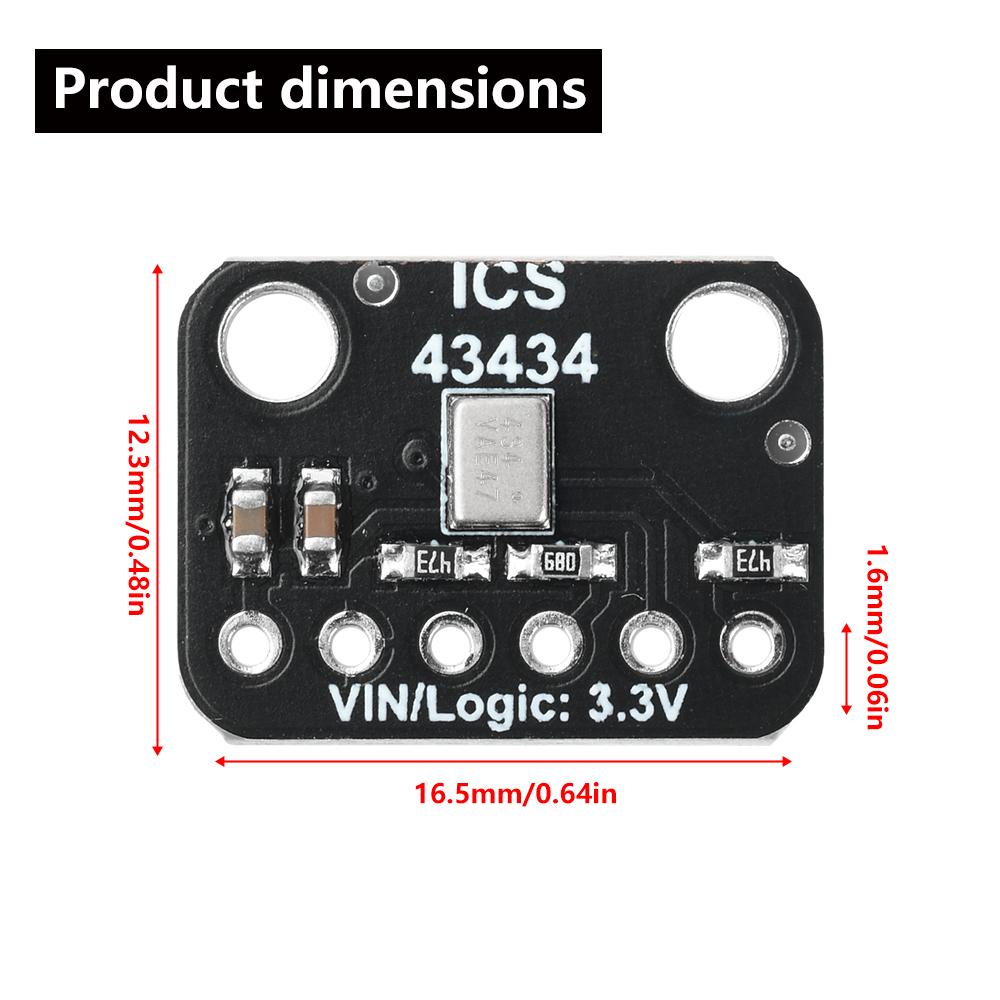 ICS-43434 I2S MEMS Microphone Module With Pins DC 1.5V-3.6V Low-Pass Filter Module High Signal-to-noise Ratio 65dBA SNR